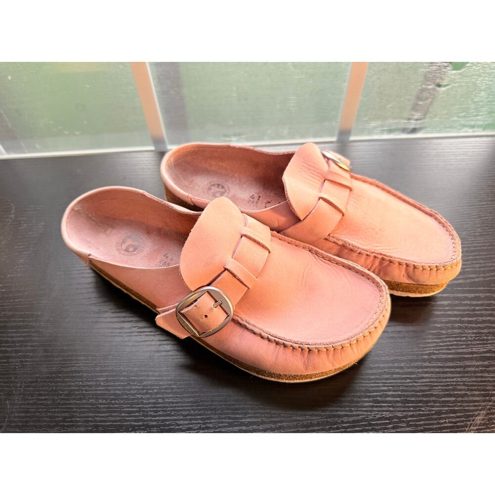 Birkenstock Buckley Clogs Pink Leather Buckle Slip On Shoes EU 41 US 10
